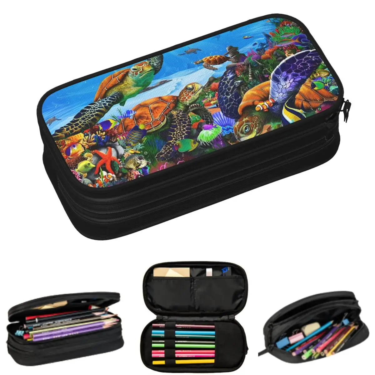 

Deep Sea Turtle Underwater World Pencil Cases for Students Gifts Pen Box Pencil Bag Big Capacity Pencil Pouch