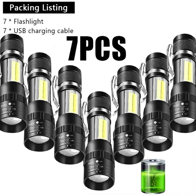 USB Oplaadbare Mini Zaklamp COB + XPE Draagbare Ingebouwde Batterij Zoombare Kleine Zaklamp 3-Modus Camping Noodzaklampen