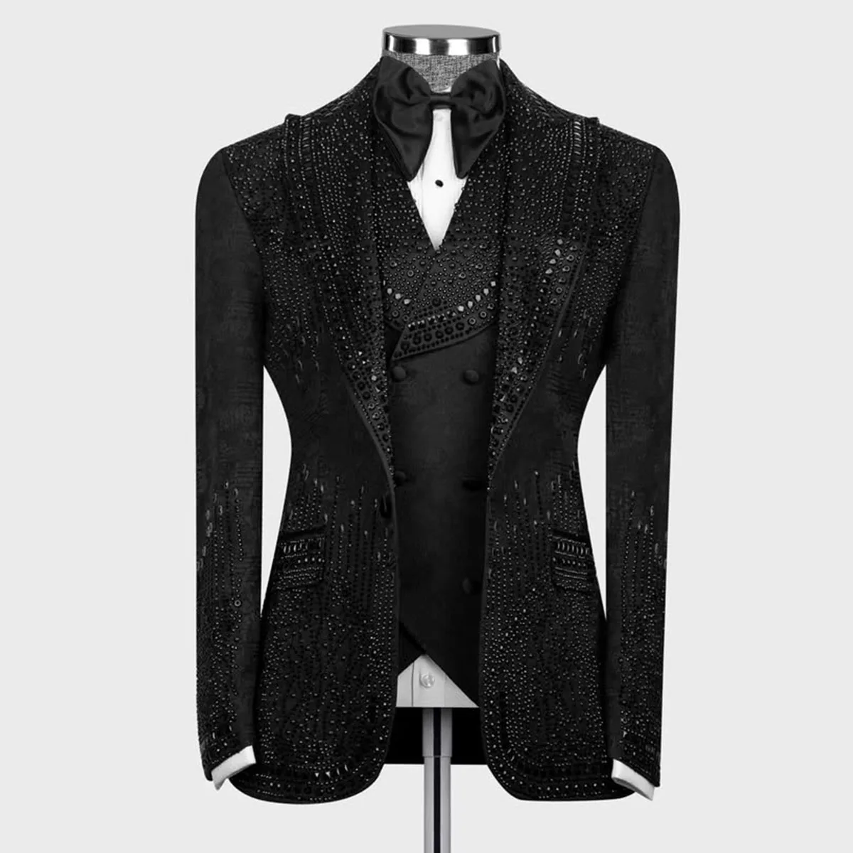 

Мужские костюмы с блестками и стразами, индивидуальный пошив, 3-х предметные комплекты, пиджак с шалевым воротником, свадебные смокинги для жениха.