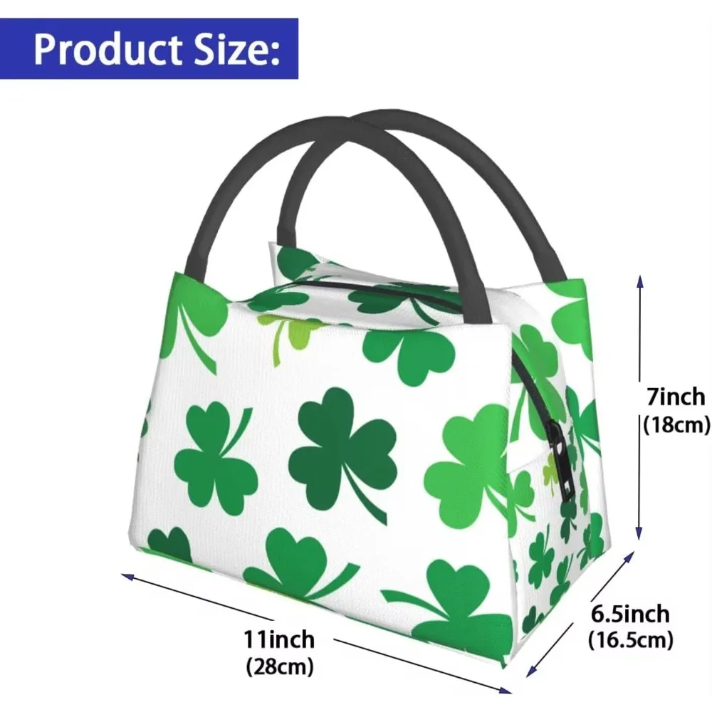 St Patrick'S Day Shamrock Four Leaf Insulated Lunch Bag Reusable Large Lunch Box Food Cooler Storage Tote for Work Travel Picnic