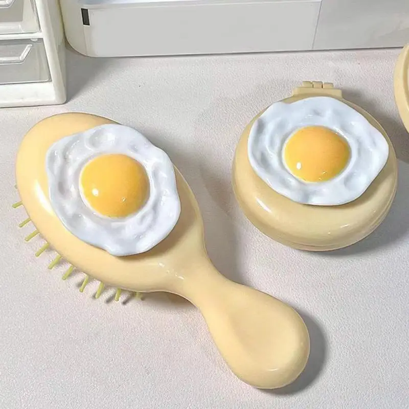 Air Cushion Comb Detangling Brush with Fried Egg Design Cute Cartoon Scalp Brush Portable Air Comb for Adults and Kids