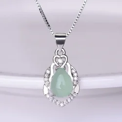 Natural Light Green Jade Drop Pendant Necklace Lucky Jadeite Chalcedony Amulet Fashion Charm Jewelry Gifts for Women Her