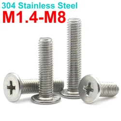 5/10/20pcs M1.4 M1.6 M2 M2.5 M3 M4 M5 M6 M8 CM 304 Stainless Steel Ultra-thin Super Low Profile Phillips Cross Flat Bolt Screws