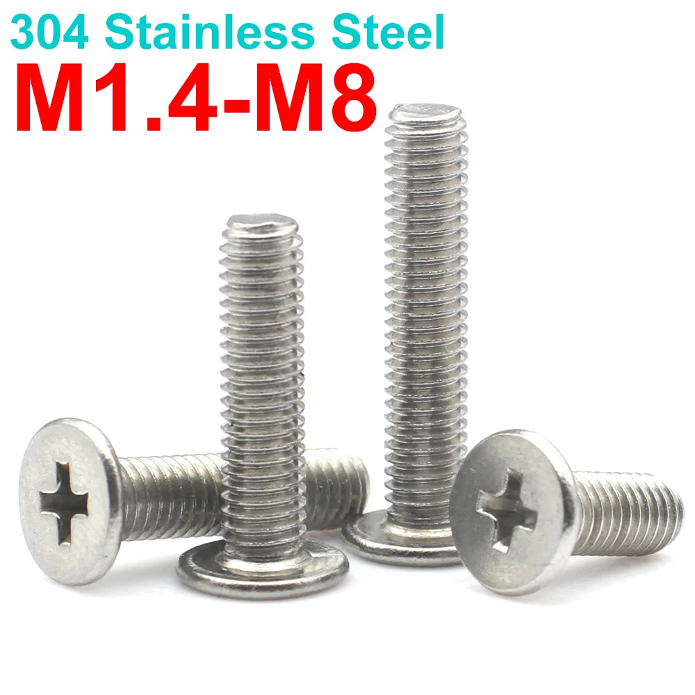 5/10/20pcs M1.4 M1.6 M2 M2.5 M3 M4 M5 M6 M8 CM 304 Stainless Steel Ultra-thin Super Low Profile Phillips Cross Flat Bolt Screws