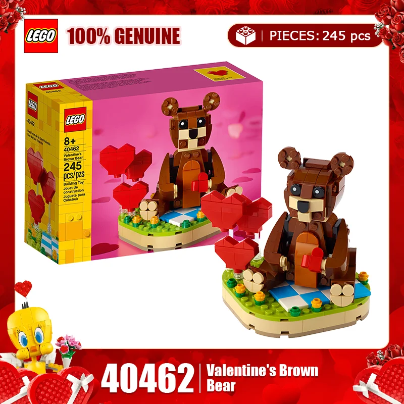 

Конструктор Lego Block Square Head Series 40462, маленький медвежонок ко Дню святого Валентина, детская игрушка-головоломка для мальчиков и девочек, подарок