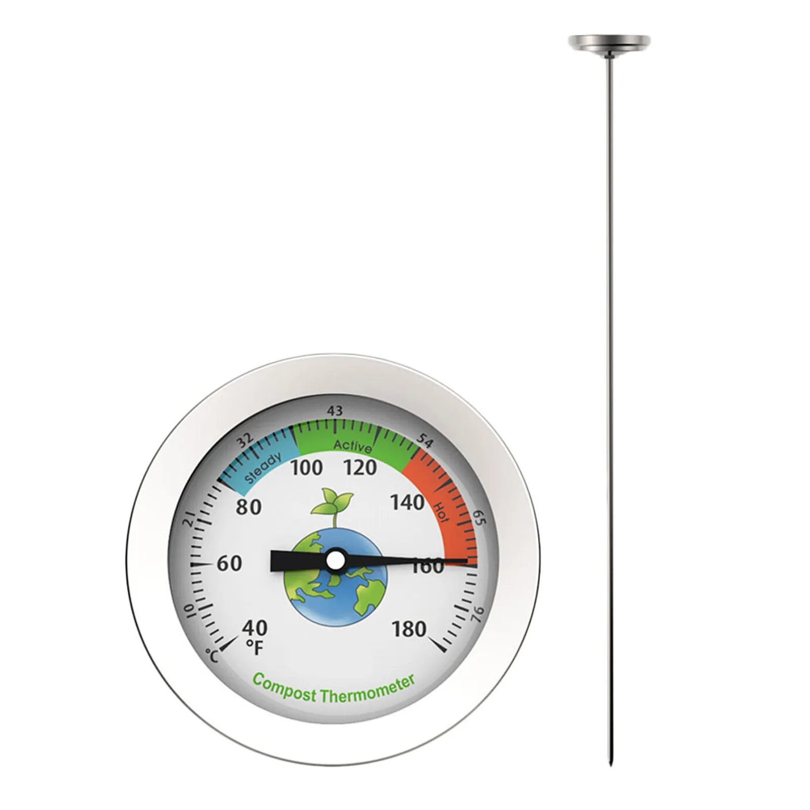 1Pcs Composting Thermometer Soil Temperature Tester with Color Scale Wide Range Easy Read for Flowerpot Greenhouse Compost Bins