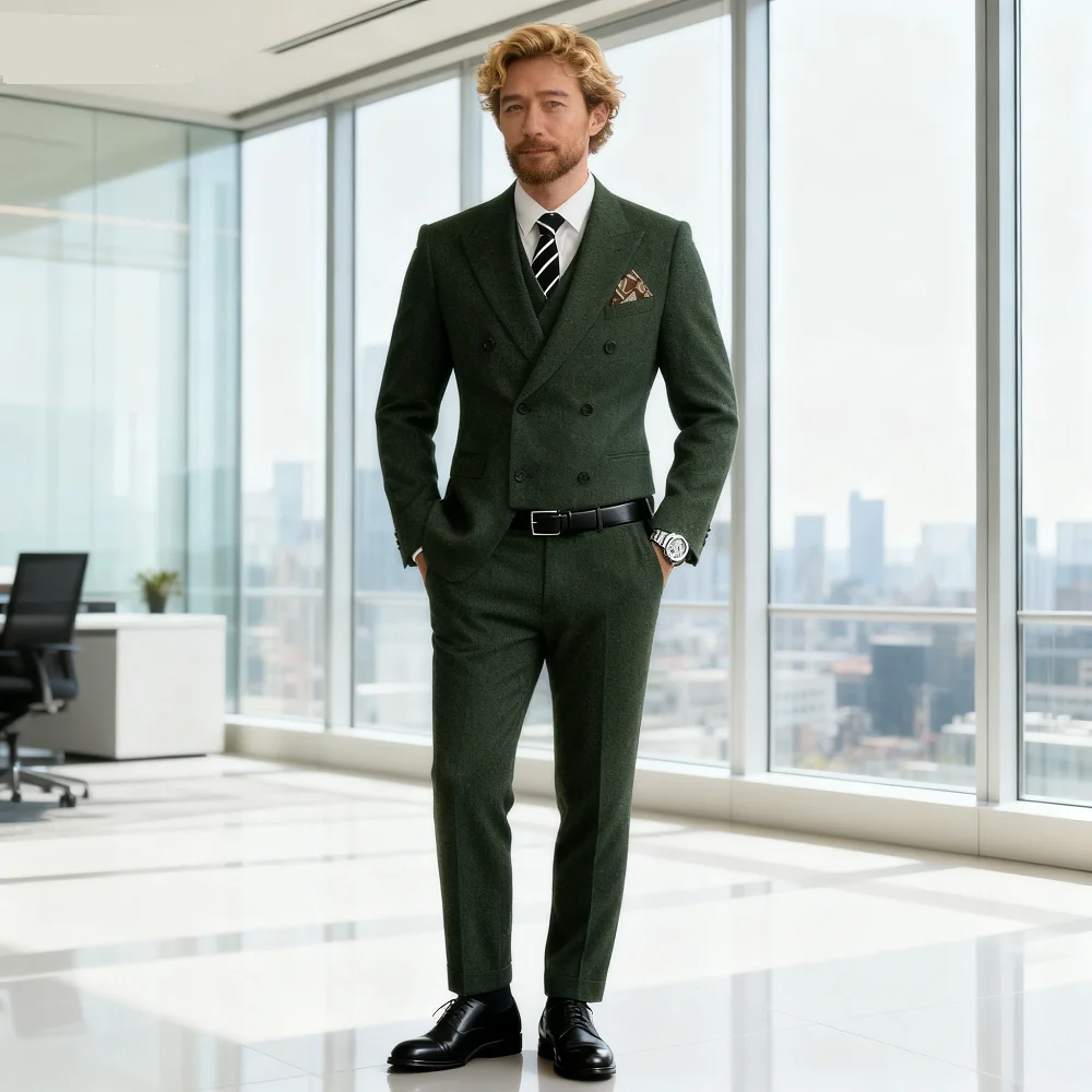 

Slim Fit Elegant Men's Formal Suit 3 Piece Set - Jacket Vest Pants for Wedding Business Party Groom Tuxedo Latest Solid Style