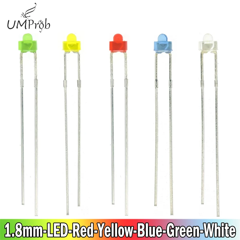 100PCS/lot 1.8mm LED Diode Light Diffused Assorted Kit Green Blue White Yellow Red COMPONENT DIY New Original