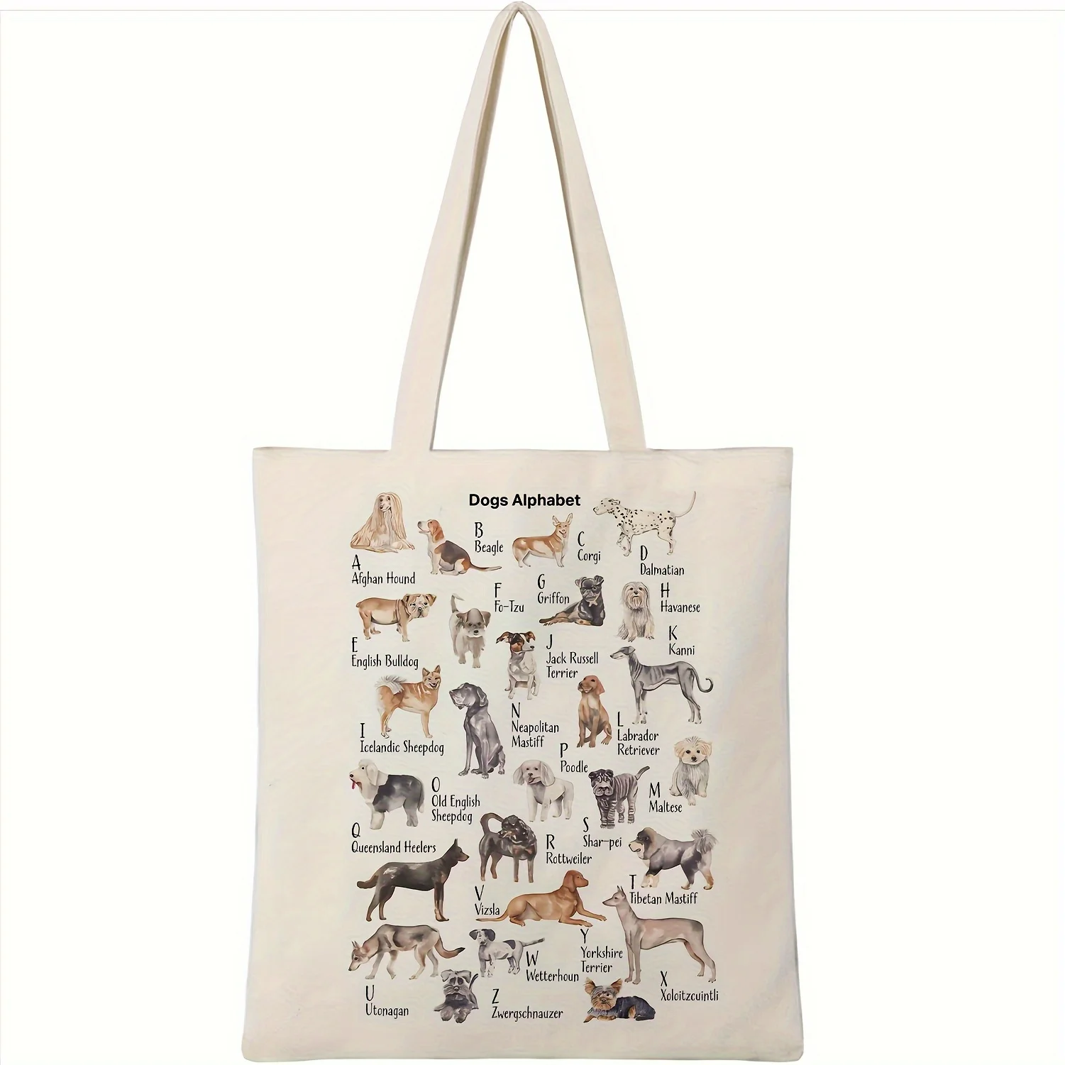 Cute Dog Letter Print Tote Bag, Casual Large Capacity Shoulder Bag, Shopping Bag, Perfect Gift For Moms, Teachers, And Friends