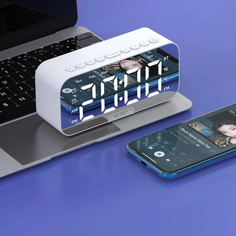 Desktop Alarm Clock Bluetooth wireless audio mini LED mirror digital clock mobile phone speaker stereo audio TF Card FM radio