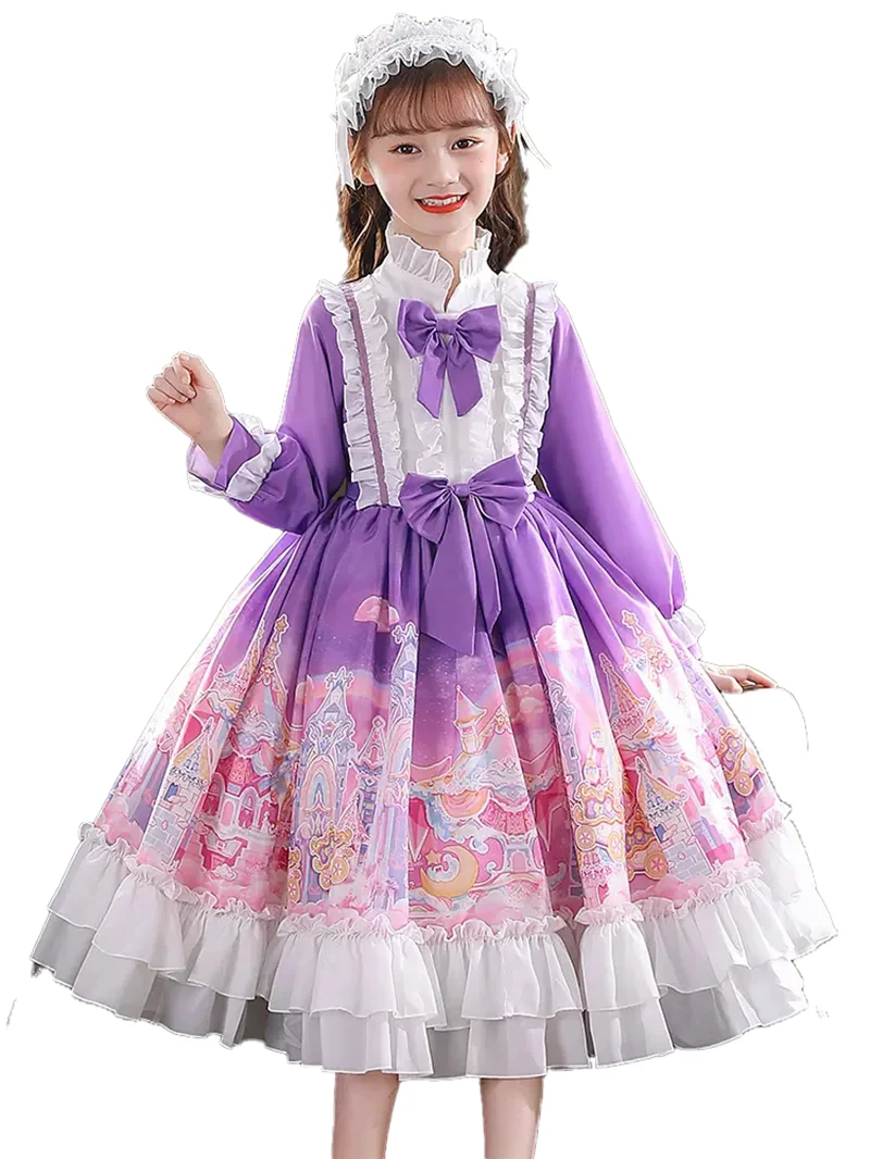 Vestido de fiesta de Cosplay de princesa de encaje de retazos de vestido de niña Lolita para niñas dulces, ropa de otoño e invierno 2022