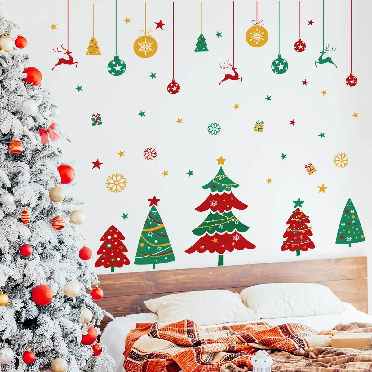 Christmas tree bell Snowflake Christmas Wallpaper living room room decoration wall sticker self-adhesive wall sticker