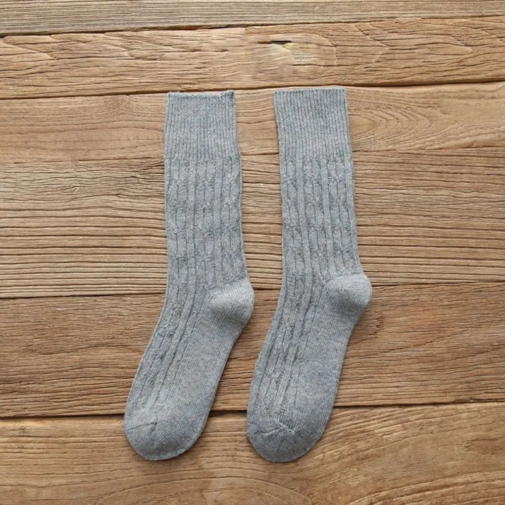 

Soft Winter Trendy Retro Stripe Solid Color Middle Tube Hosiery Cotton Korean Style Socks Women Wool Socks