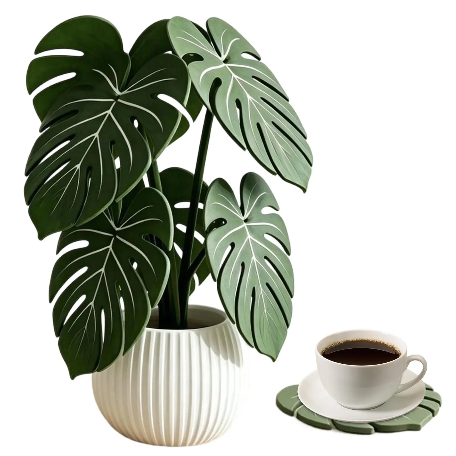 3D Printed Monstera Non Slip Heat Resistant Pad Plant Coasters Mat for Home Office Living-Room Kitchen Bar Table Decoration