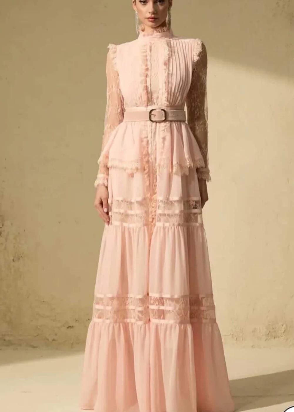 Customized Chinese Style Chiffon Pleat Sash A-line High Collar Long Luxury Party Prom Dresses Sparkle Matching