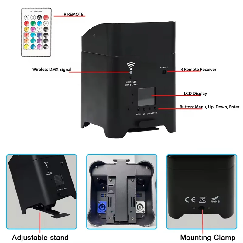 4x18W RGBWA+UV 6in1 LED Wireless Battery Par light LED effect light Stage Show Disco DJ Party Club Bar dmx512 effect light show