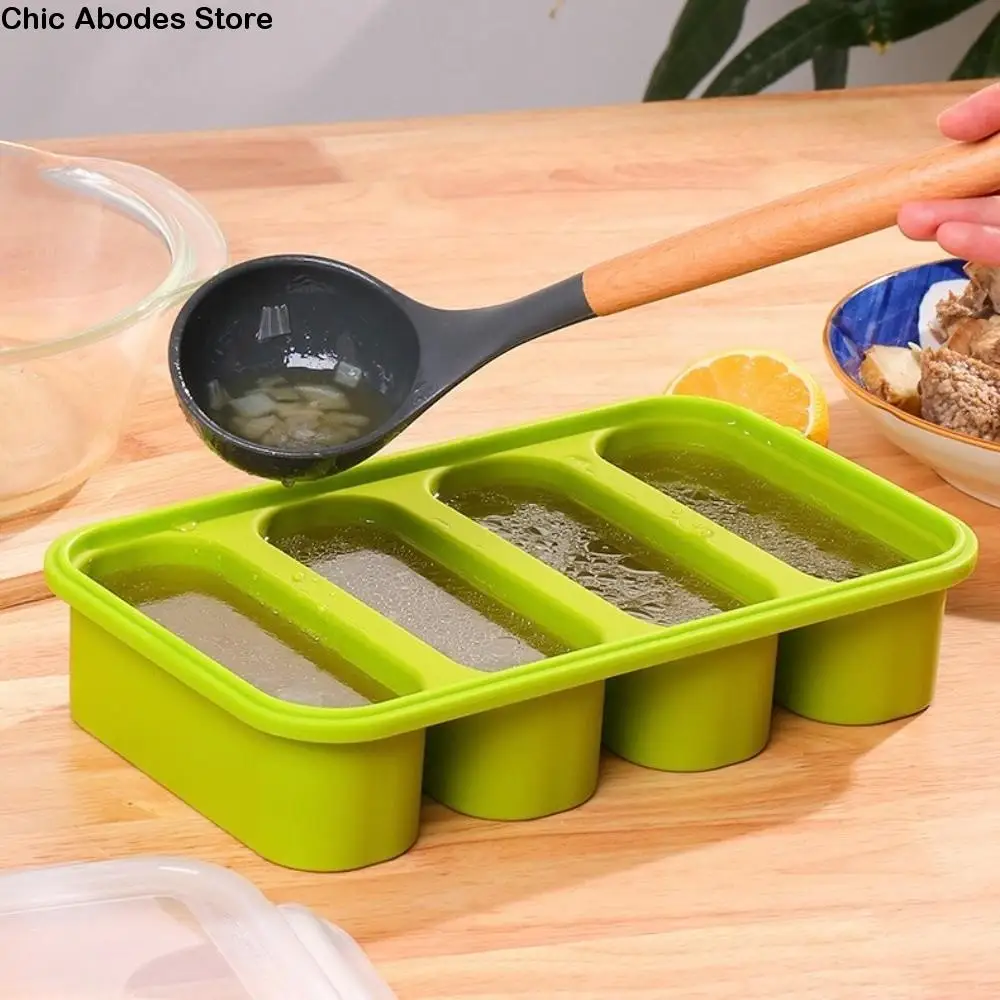 

Multipurpose 4-Grid Freezer Soup Tray Silicone BPA-Free Soup Ice Cube Molds Easy Release with Lid Food Meal Molds Meal Prepping