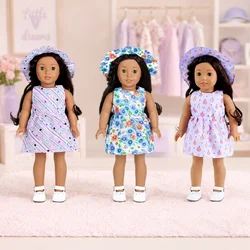 Hat Dress Clothes Set for 16-18Inch 40-45cm Baby Doll Rebirth Doll American Girl Floral Dress Sun Hat Doll Accessory Girls Gift
