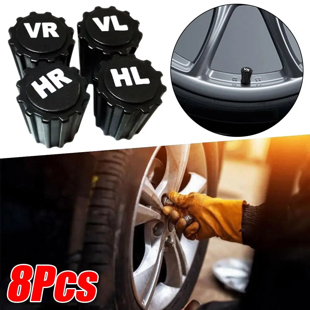 ATsafepro 8 Pcs Tyre Tire Valve Stem Dust Caps Dustproof Wheel Air Valve Cover with VR VL HR HL Printing 8V1 US Schrader ABS