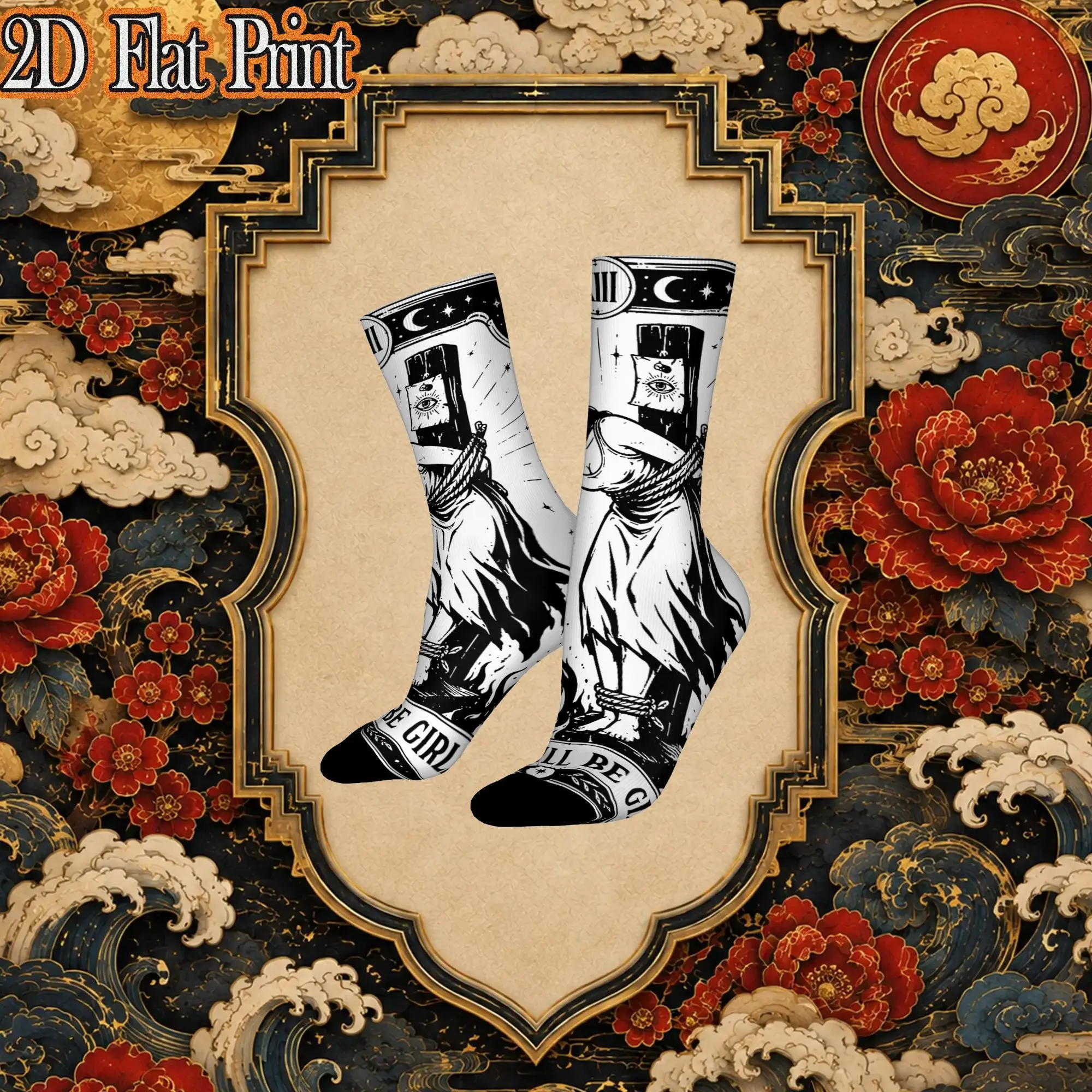 Girl Will Be Girls Witch Cigarette Burning Tarot Card Street Style Novelty Seamless compression Creative Sock Sports Socks