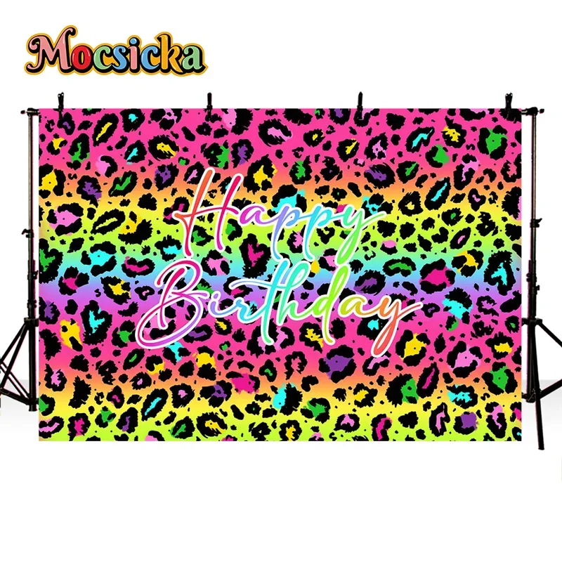 Mocsicka الساخن الفتيات حفلة عيد ميلاد التصوير خلفية ليوبارد طباعة خلفية ملونة عطلات سعيدة كعكة سحق أداة ديكور #3