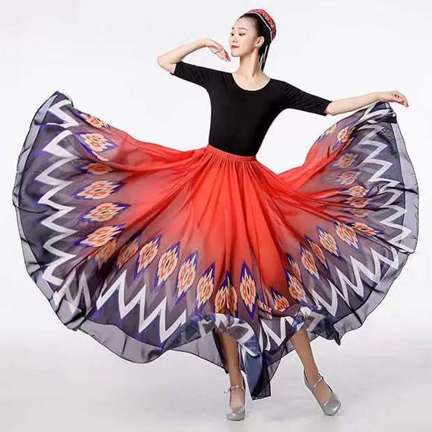 

Women's Traditional Flamenco Dance Red and Black Flowing Half-Skirt 720-Degree Spin Practice Cosplay Stage Dance Performance