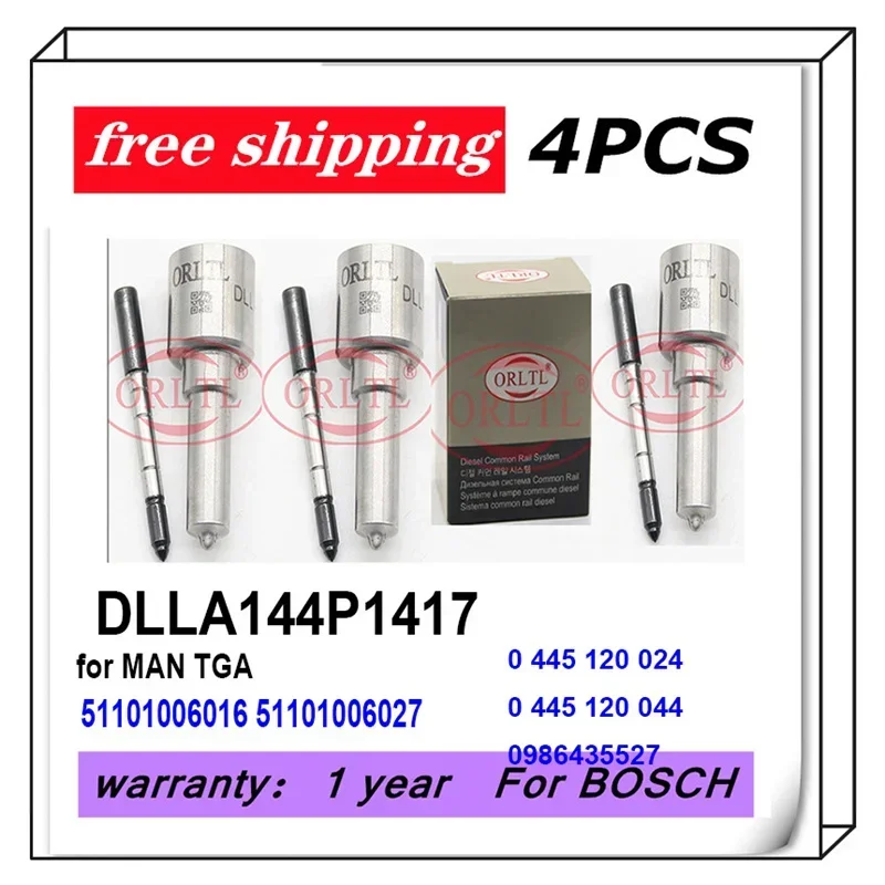 

Форсунка дизельная DLLA144P1417 для MAN 51101006016 51101006027 0 445 120 024 0 445 120 044, 4 шт., 0986435527