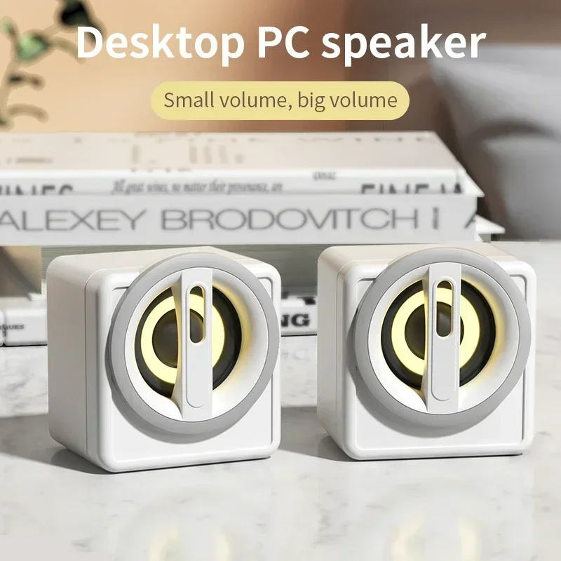 For PC Laptop Notebook 2PCS/Set Cute Computer Speaker LED Light USB Wired Speakers Hifi Sound Surround Cartoon Loudspeaker