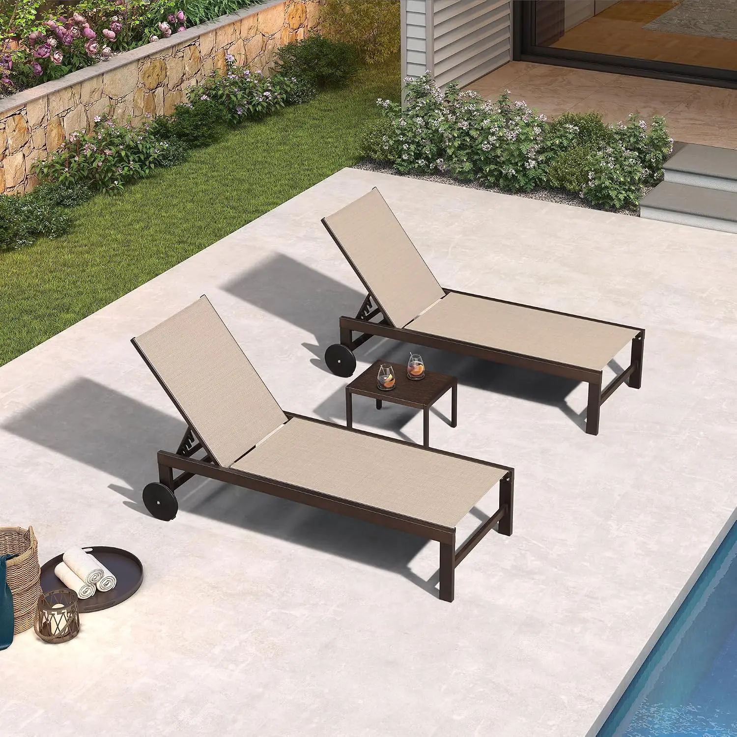PURPLE LEAF Outdoor Patio Chaise Lounge Chair Bronze Classic Aluminum Cream, Customized