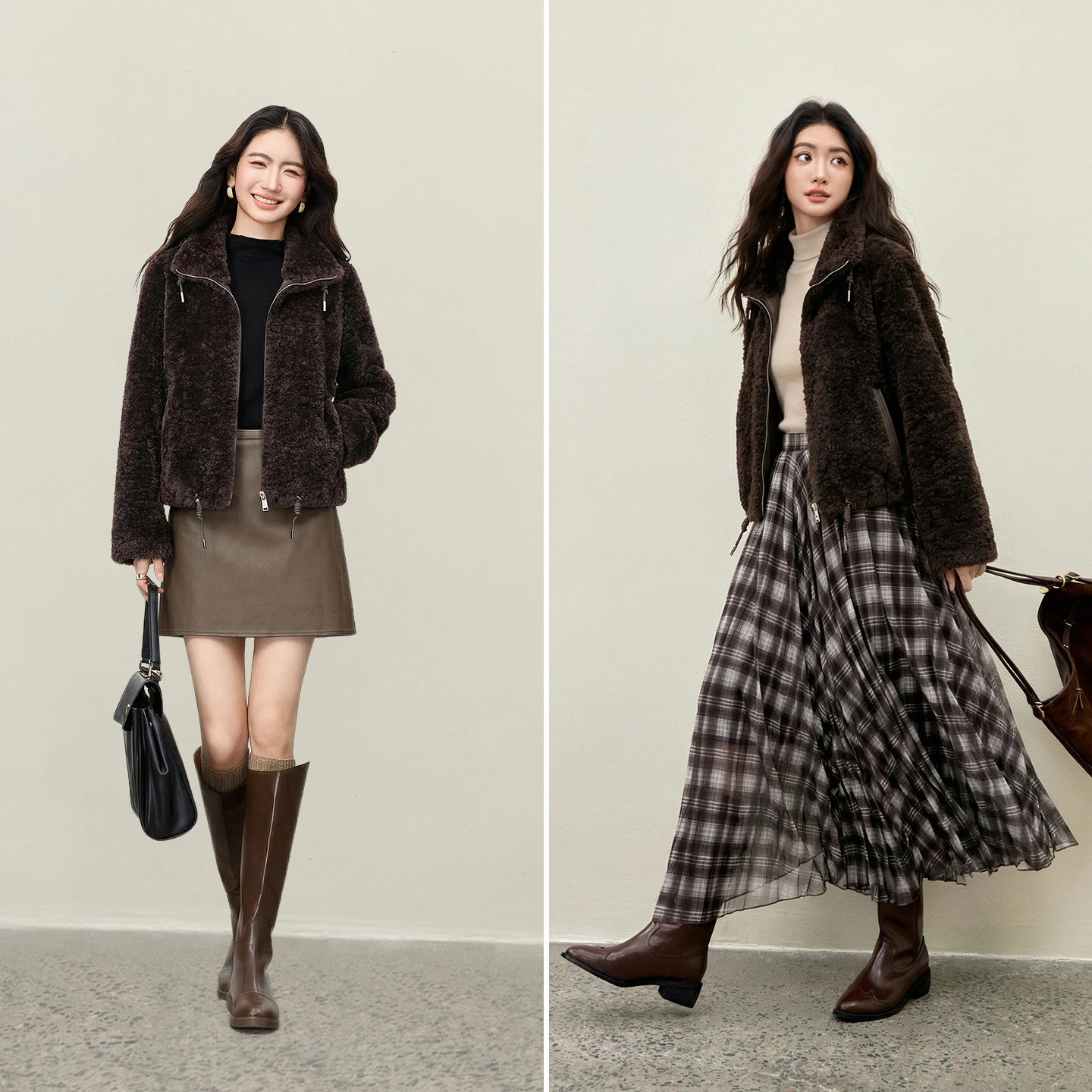 

SENTUBILA Women's Jacket Drawstring Hem Pu Leather Pocket Faux Fur Coat 2026 Winter Ladies Warm Oversize Outerwears W64PD6393