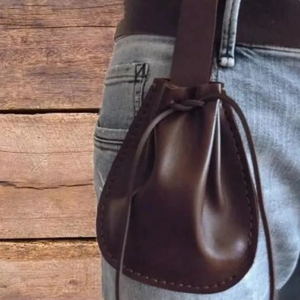 Średniowieczna Vintage Saszetka na Pieniądze Torba Pas Pierścień na Pas Akcesoria do Kostiumów dla Kobiet i Mężczyzn Wikingi Sztuczna Skóra Saszetka na Monety ze Sznurkiem