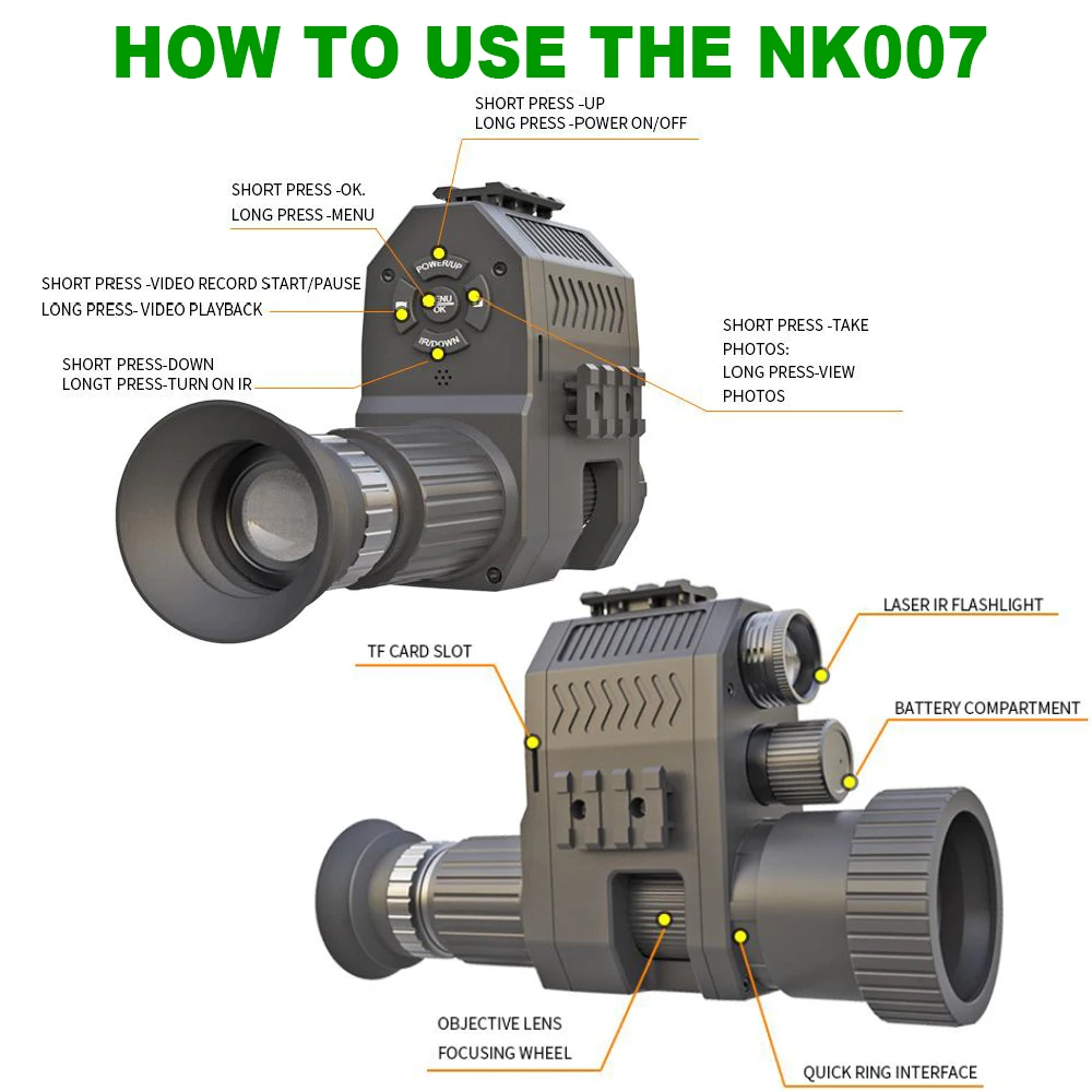 Megaorei NK007 PLUS Night Vision Scope Laser Infrared Hunting Camera HD 1080P Vedio Photo Record Monocular Night Vision Device