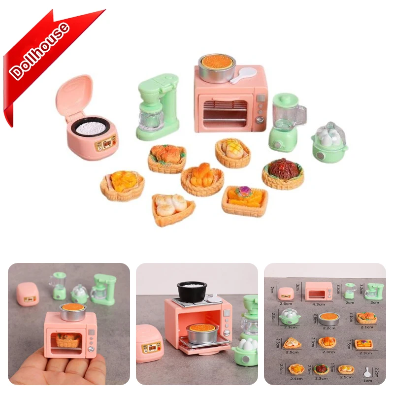 

1 комплект, аксессуары для кукол, новый масштаб 1/12, миниатюрный кукольный домик, еда, электронная духовка, модель рисоварки