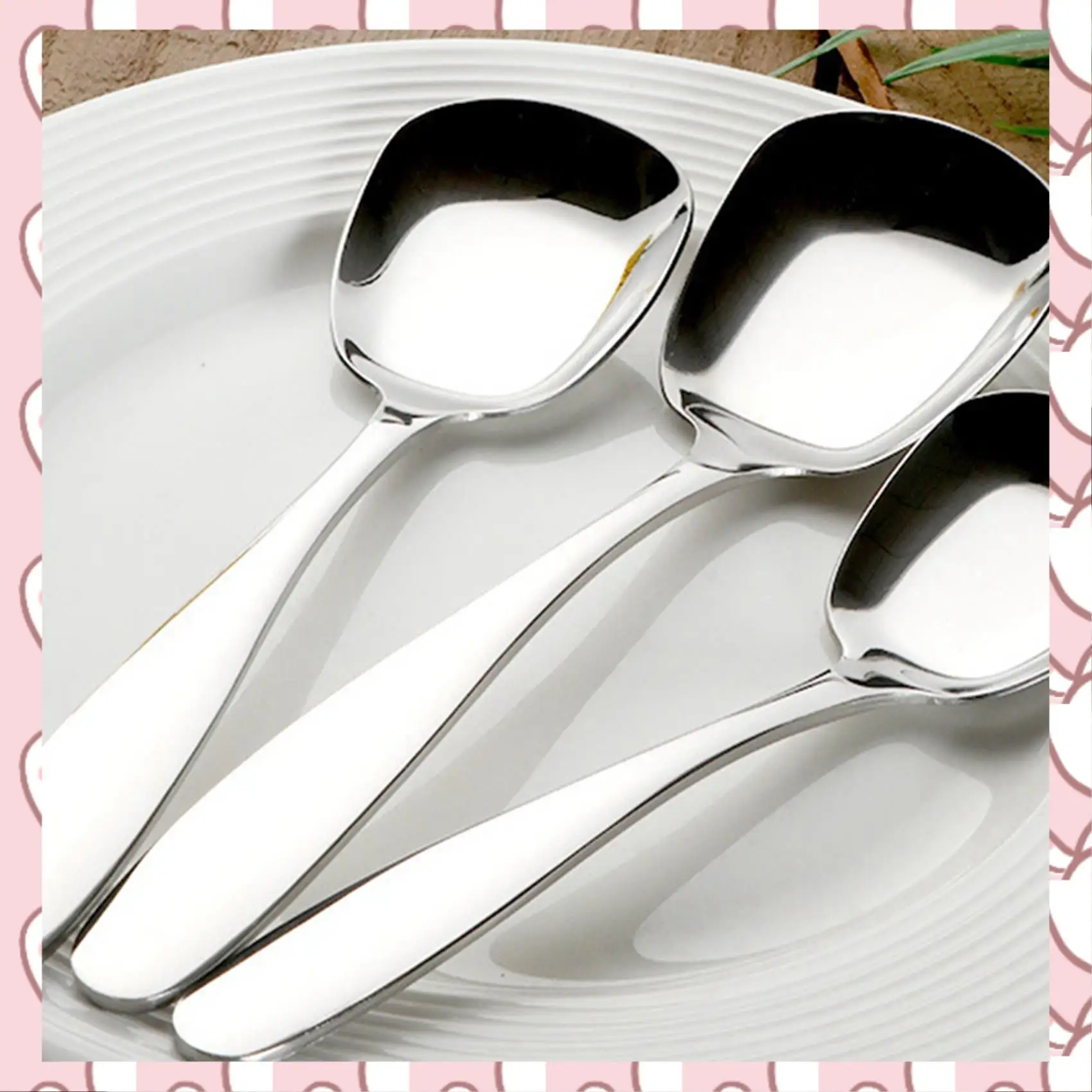

HHTL 6 Pcs/Set Stainless Steel Flat Spoons Chinese Silver Soup Coffee Tea Dinner Gold Spoon Sets Kitchen Accessories-Gold