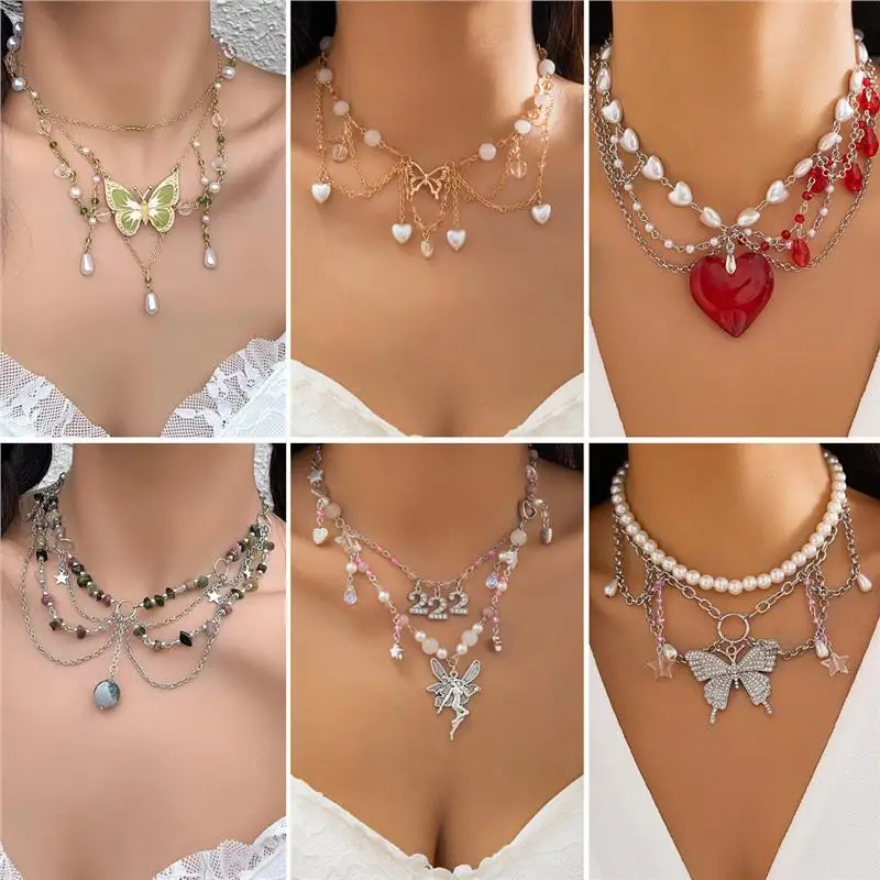 

Sweet Choker Nelace Women's Dopane Beaded Cross-Border Y2K Cool Design Faion Jewelry Accories
