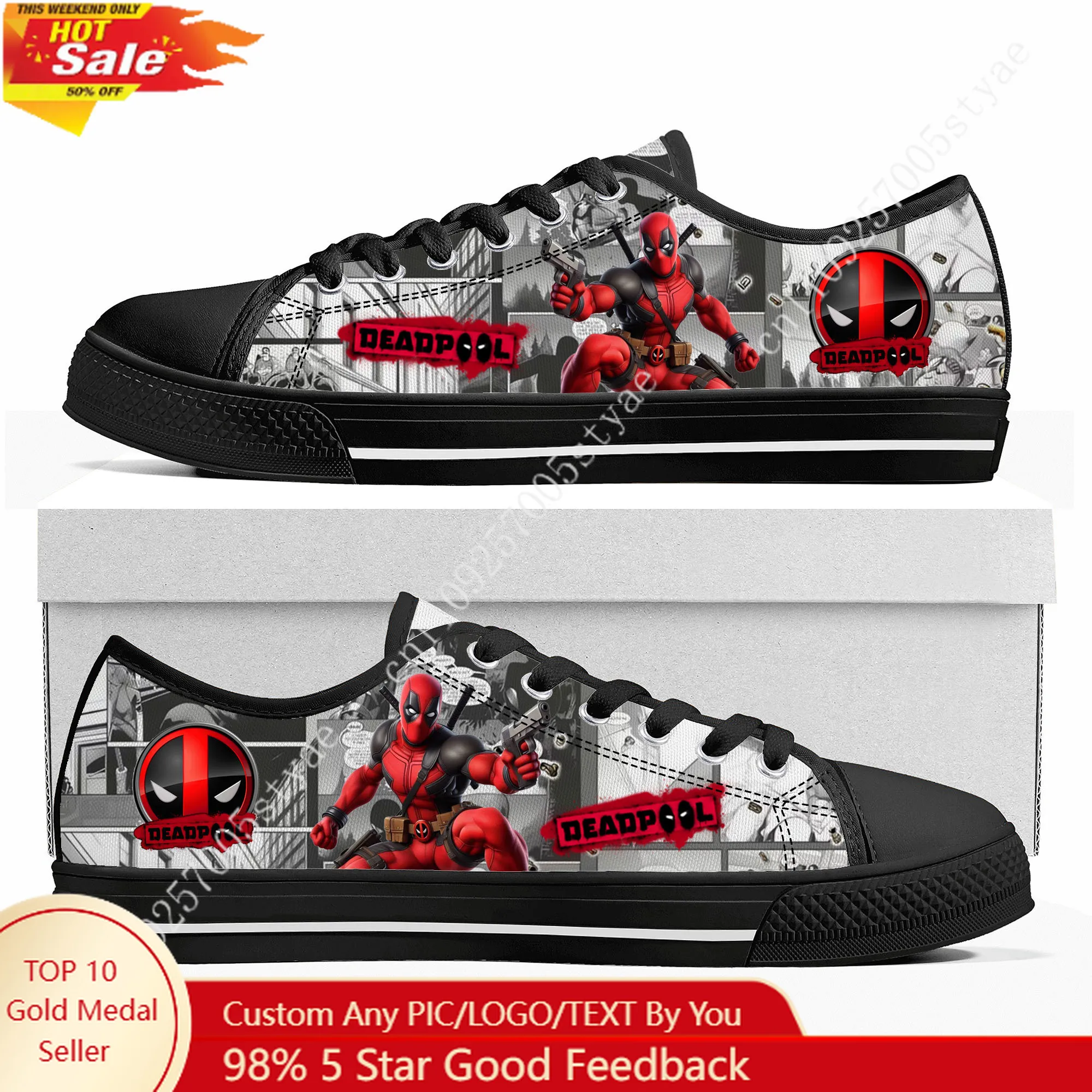 Marvel Deadpool Wade Winston Wilson Low Top High Quality Sneakers Mens Women Canvas Sneaker Casual Custom Shoes