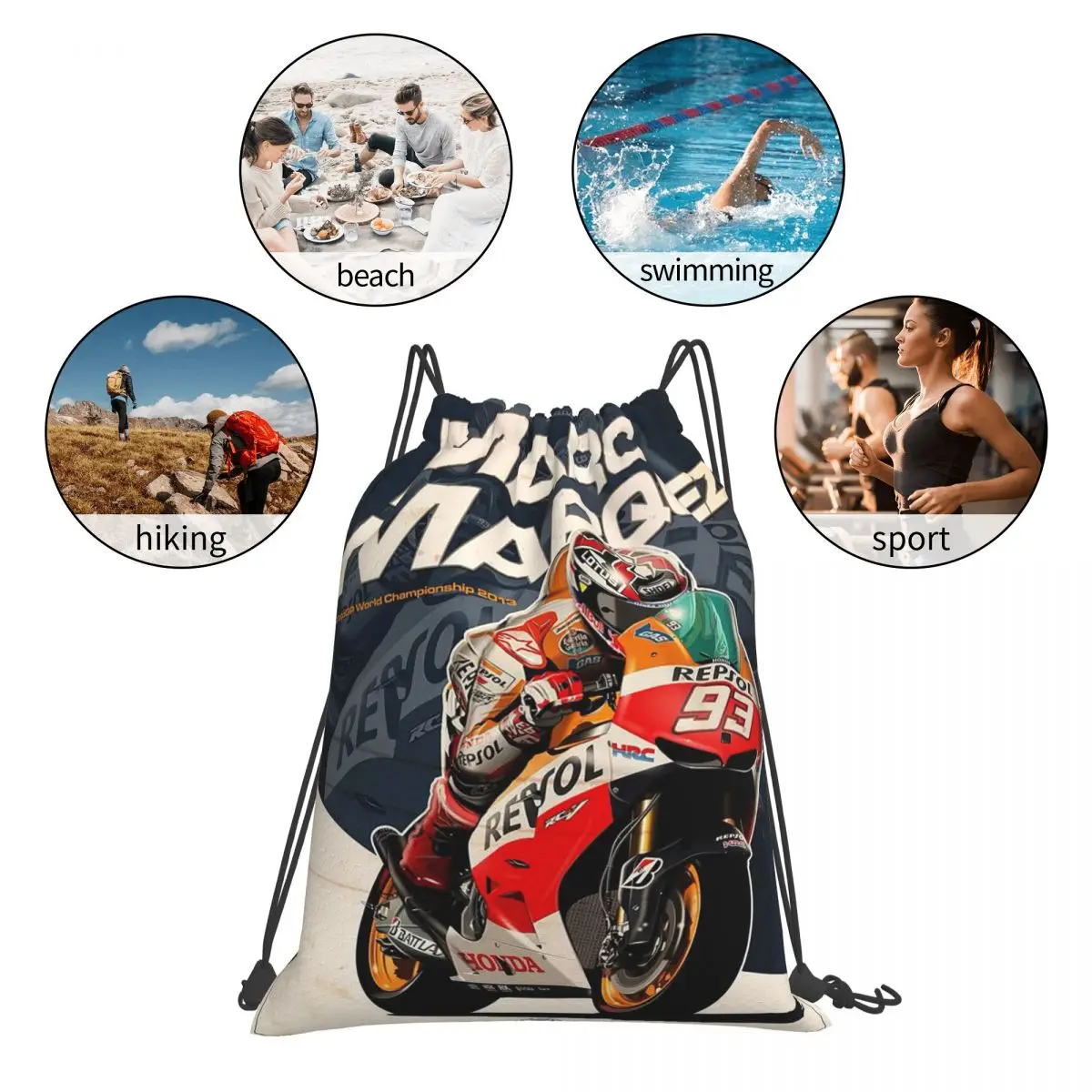 دراجة نارية مارك ماركيز 93 حقائب ظهر متعددة الوظائف برباط حقائب رياضية حقائب كتب لطلاب السفر