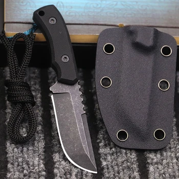 EUA 440C Aço (Full-Tang) Mini faca reta portátil multiuso ao ar livre + bainha K, faca de ferramenta EDC para acampamento na selva