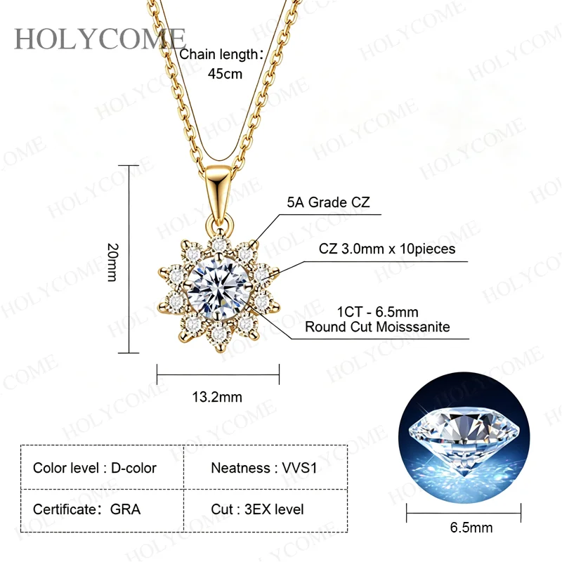 D-Farbe 100% Echter Moissanit-Anhänger Halskette mit GRA-Zertifikat für Damen Hochzeit Braut S925 Sterling Silber Edelschmuck – Detail 8