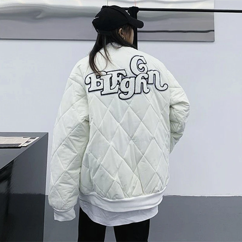 Flocking Embroidery Hip Hop Letter Jackets for Men Black Oversized Winter Coat Thicken Padded Puffer Jacket Harajuku Streetwear