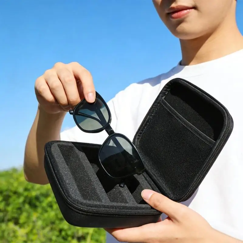 Eyeglasses Travel Carrying Case Scratchproof 3 Slot Sunglass Bag with Handle 83CE