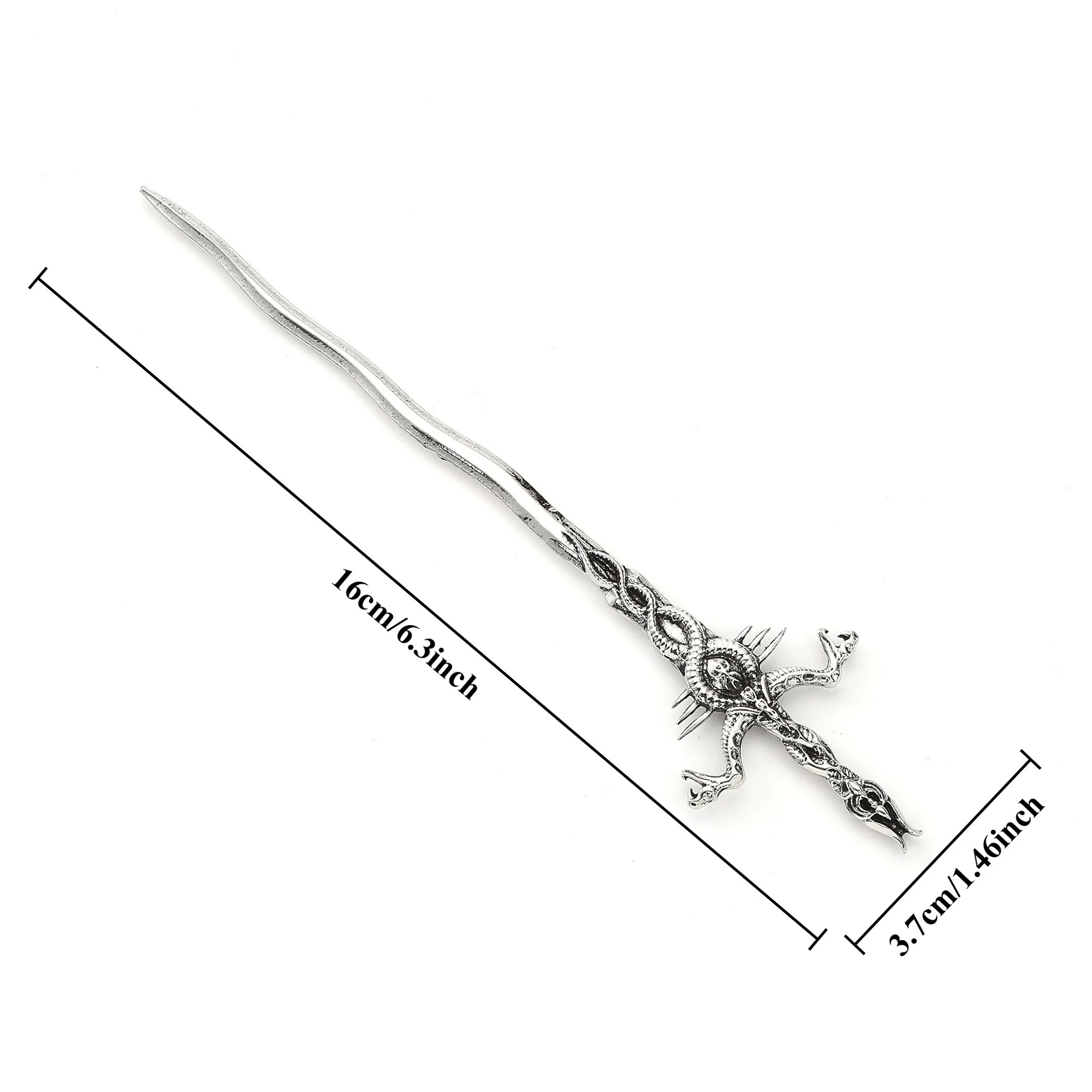 1 szt. Szpilka do włosów w kształcie smoka, srebrny metal, wyrafinowane, bogato zdobione detale, motyw dark fantasy, idealna do cosplayu, gotycka, unikatowa.