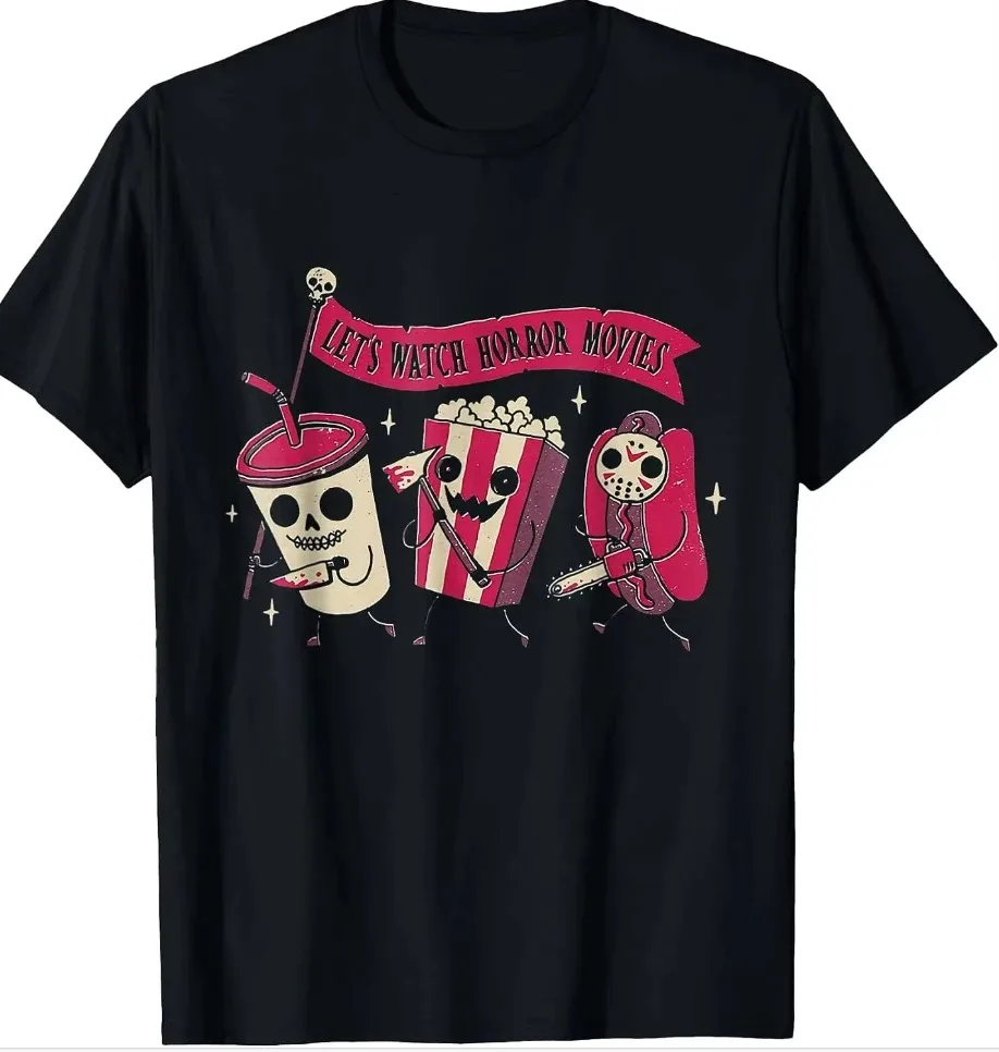 Let's Watch Horror Movies Funny Halloween Costume women menT-Shirt Breathable Stylish Short-Sleeve Top
