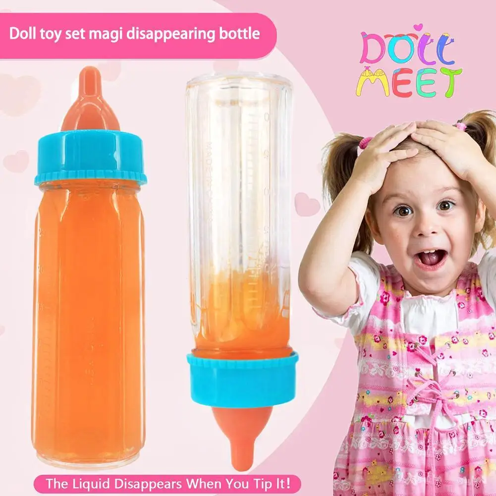 Magic Disappearing Baby Bottle Toy Set, Realistic Doll Feeding Accessories with Pacifier Juice Bottle Spoon, Pretend Play