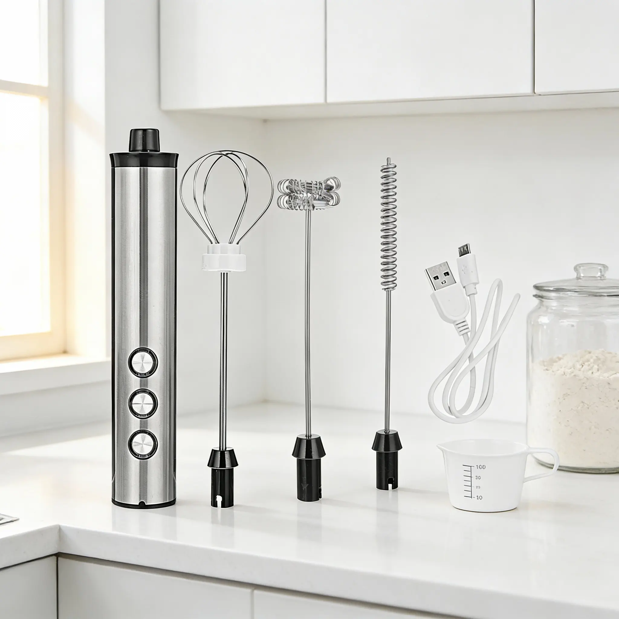 1Set Portable Eggbeater Electric Whisk Milk Stirrer Coffee Mixer with Intelligent 3-Speed USB Interface for Frothing Milk Coffee