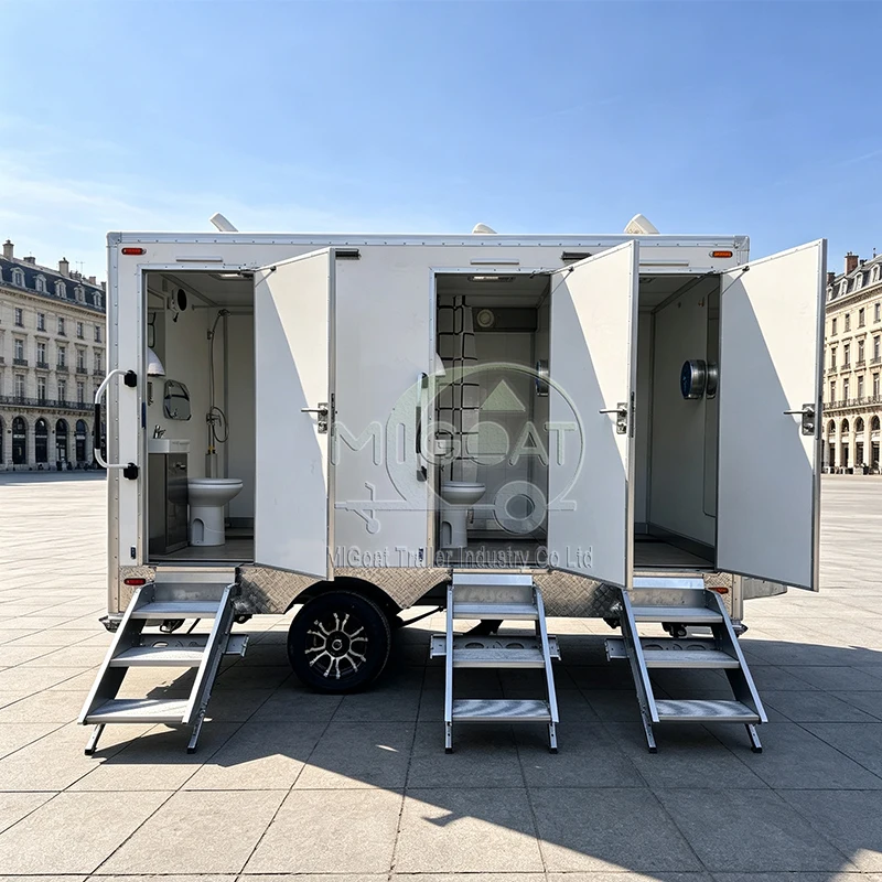3 Stall Mobile Restroom Trailer With Shower Room Portable Flushing Toilet Washroom For Outdoor Camping Event Wedding Rental