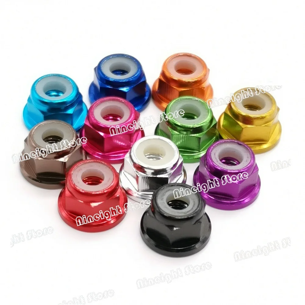 10pcs Colourful flange Aluminum nuts M2 M3 M4 M5 M6 Nylon Hex Lock Nut Locknuts self-locking Nut for RC Model Parts DIN6923