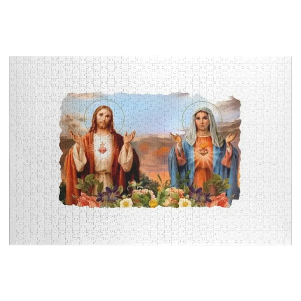 

Jesus Mother Mary Sacred Heart Garden of Flowers Jigsaw Puzzle Personalized Gift Married Custom Gift Puzzle