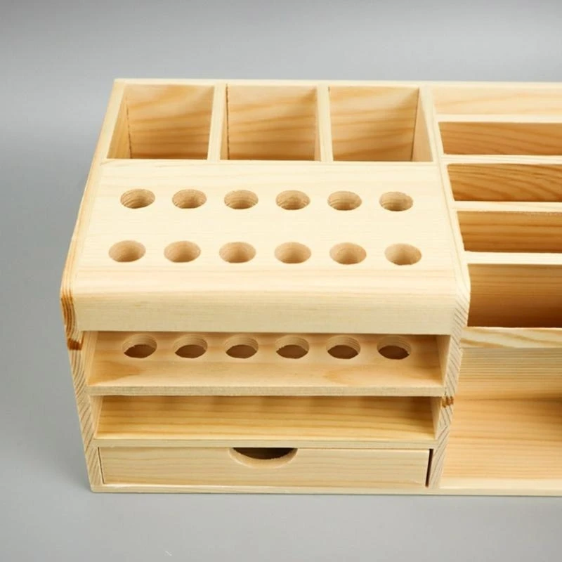Wooden Storage Box for Tweezers Screwdrivers Knives Rulers Remote Control Shelf