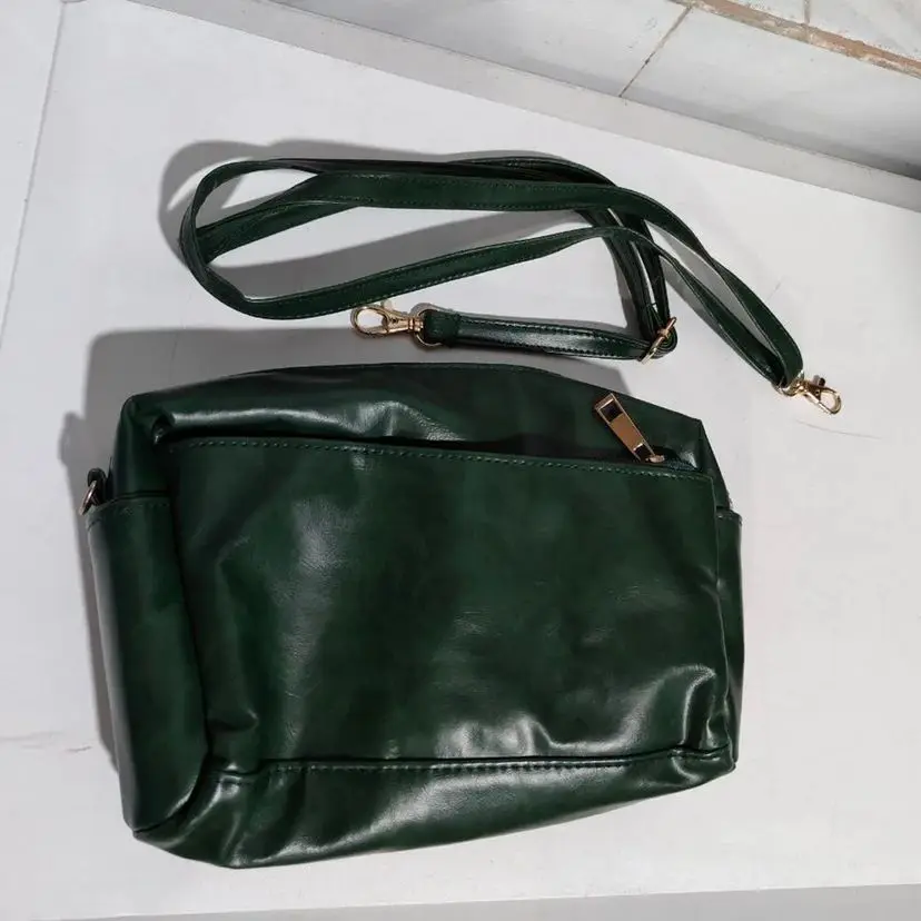 PU Leather Women Crossbody Bag Solid Color Zipper Casual Fashionable Rectangular Storage Nylon Girls Shoulder Bags  Green